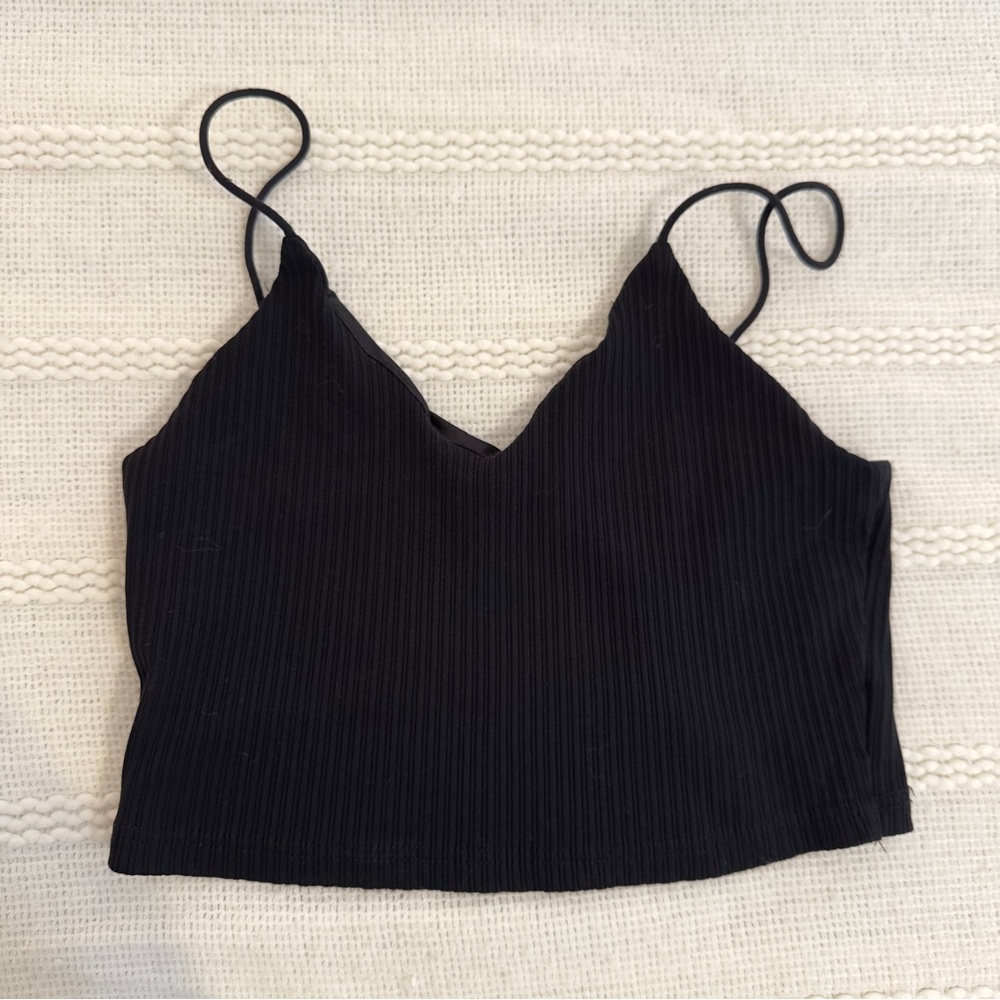Black Ribbed Women's Crop Tank Top